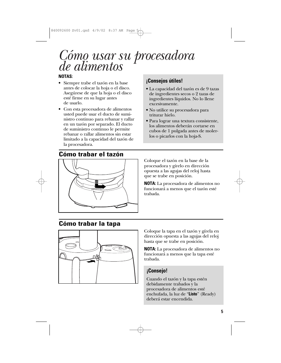 Cómo usar su procesadora de alimentos | GE 840092600 User Manual | Page 23 / 36