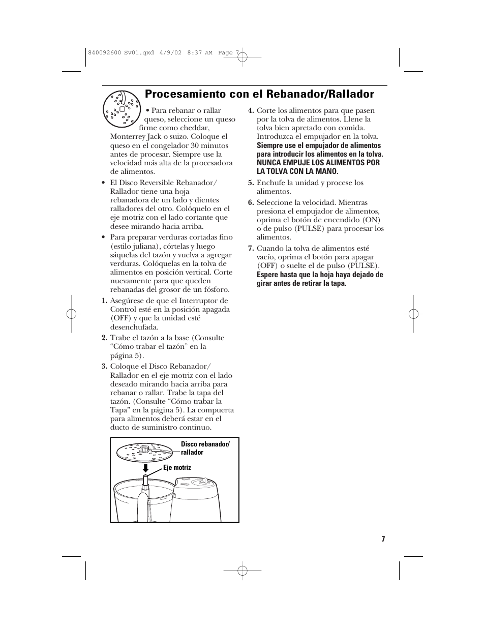 Procesamiento con el rebanador/rallador | GE 840092600 User Manual | Page 25 / 36