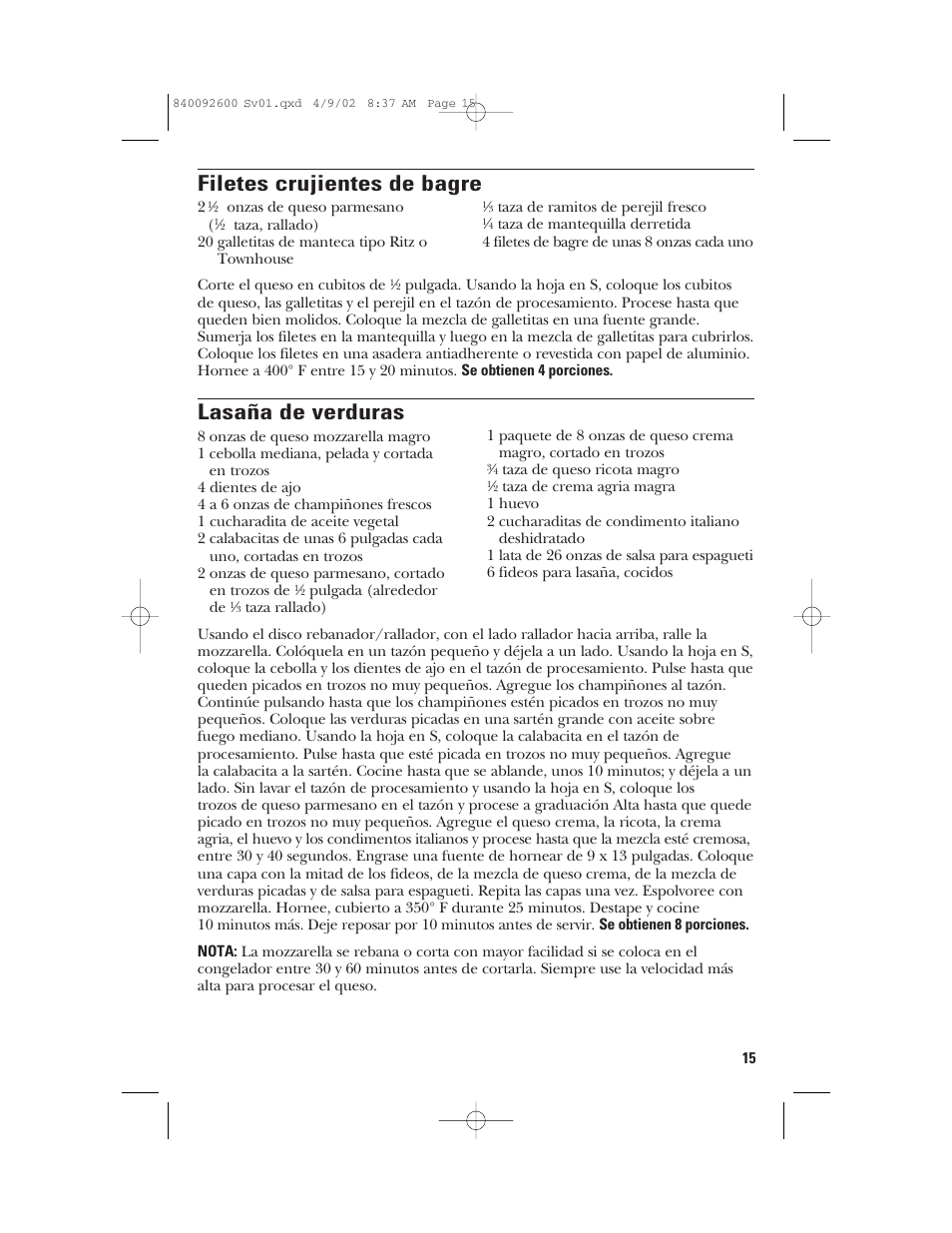 Filetes crujientes de bagre, Lasaña de verduras | GE 840092600 User Manual | Page 33 / 36