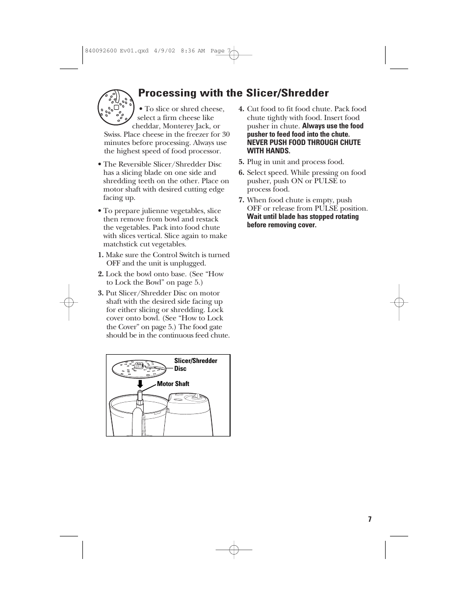 Processing with the slicer/shredder | GE 840092600 User Manual | Page 7 / 36