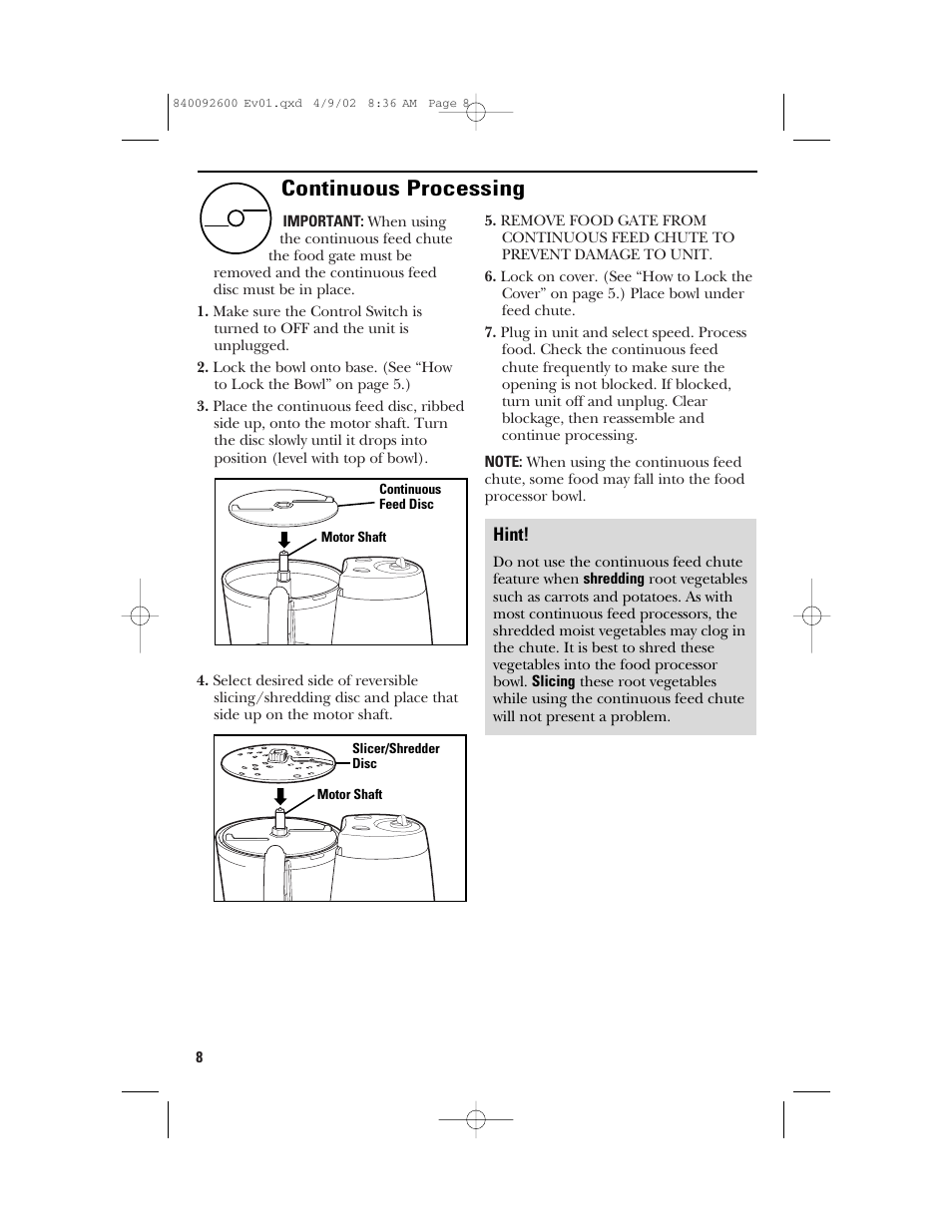 Continuous processing | GE 840092600 User Manual | Page 8 / 36