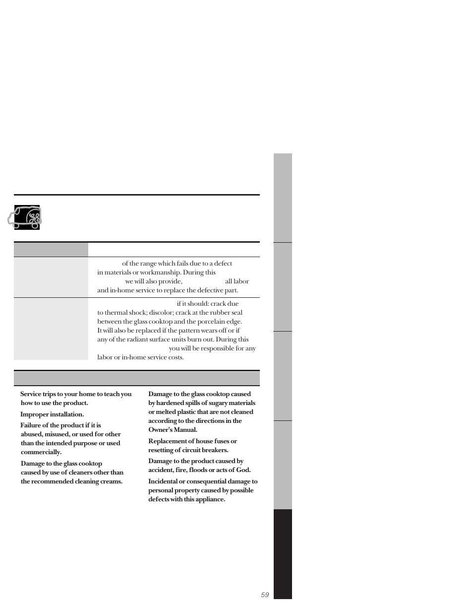 Warranty, Ge electric range warranty | GE 164D3333P171 User Manual | Page 59 / 60