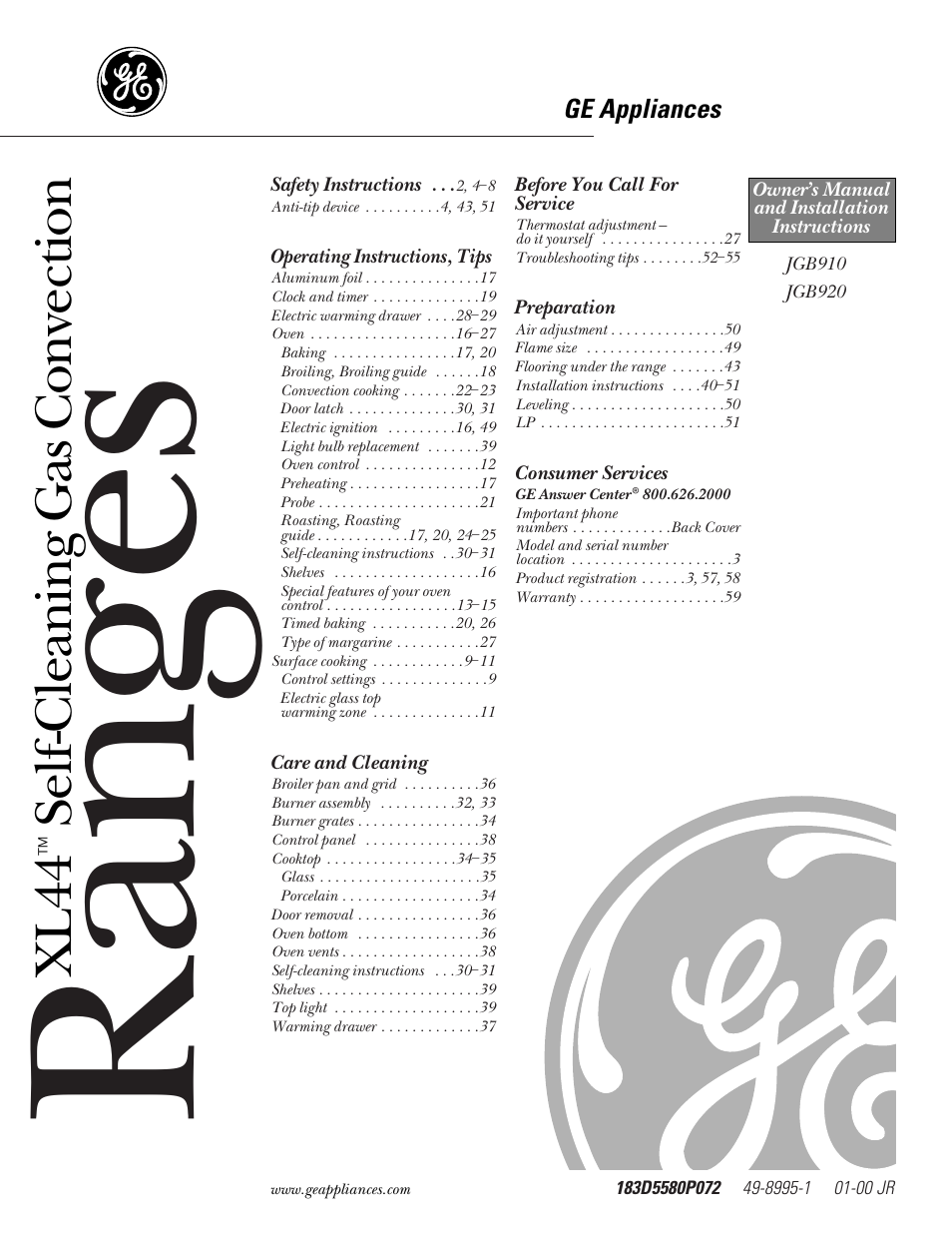GE JGB910 User Manual | 60 pages