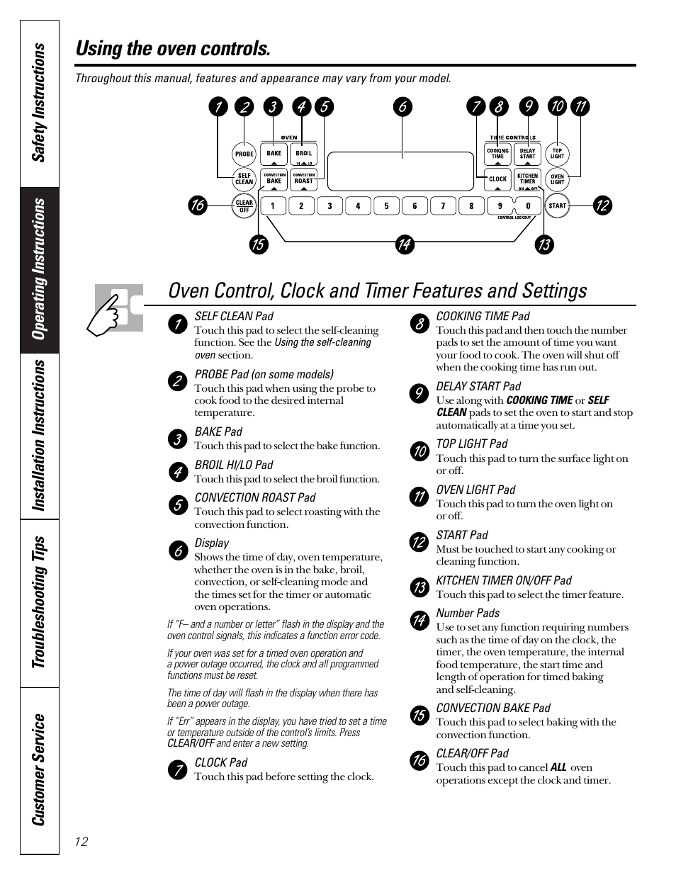 Oven control, Using the oven controls | GE JGB910 User Manual | Page 12 / 60