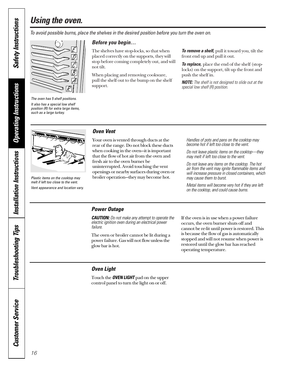 Oven, Electric ignition, Shelves | Oven –27, Electric ignition , 49, Using the oven | GE JGB910 User Manual | Page 16 / 60