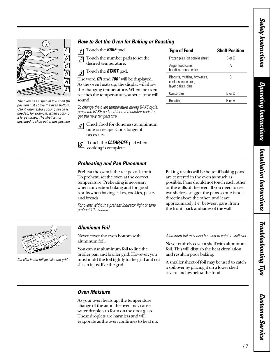 Aluminum foil, Baking, Preheating | Roasting, roasting guide, Baking , 20, Roasting, roasting, Guide , 20, 24–25 | GE JGB910 User Manual | Page 17 / 60