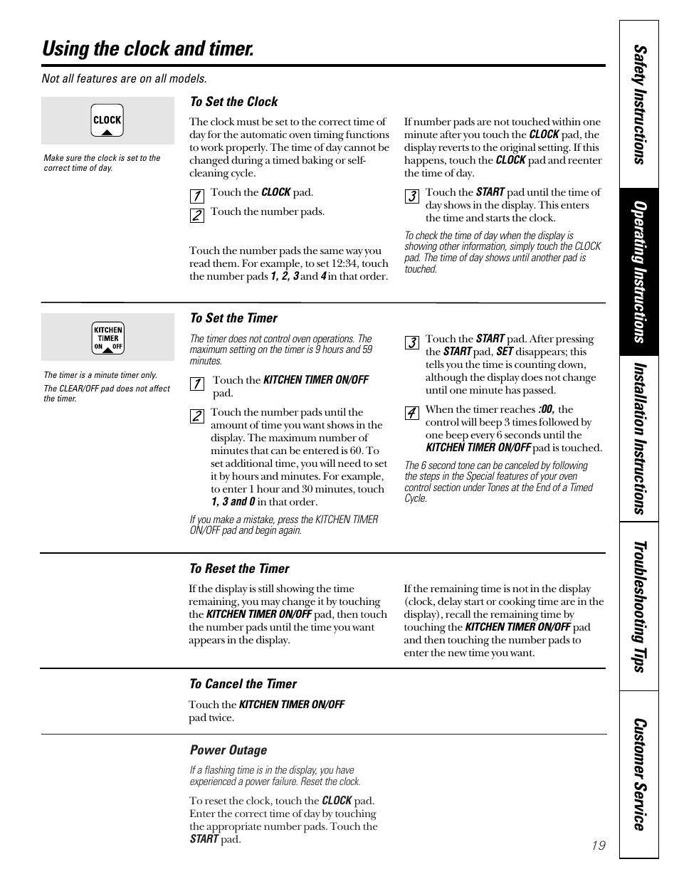 Clock and timer, Using the clock and timer | GE JGB910 User Manual | Page 19 / 60