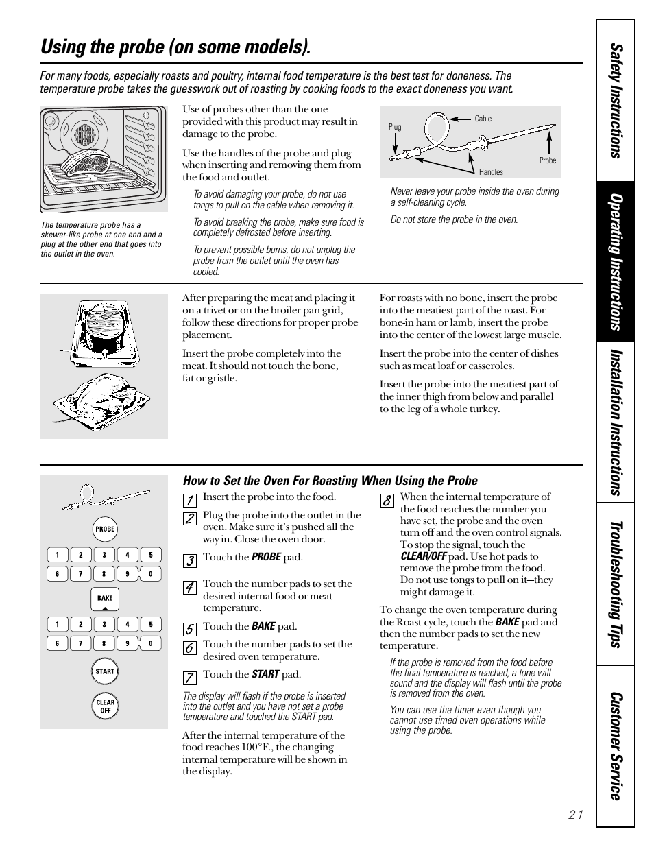 Probe, Using the probe (on some models) | GE JGB910 User Manual | Page 21 / 60