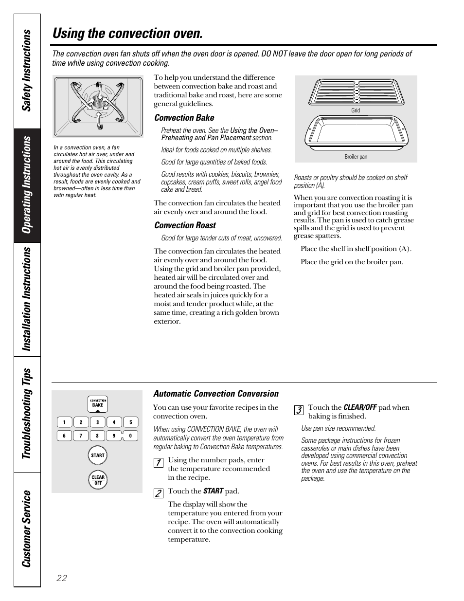 Convection cooking, Convection cooking –23, Using the convection oven | GE JGB910 User Manual | Page 22 / 60