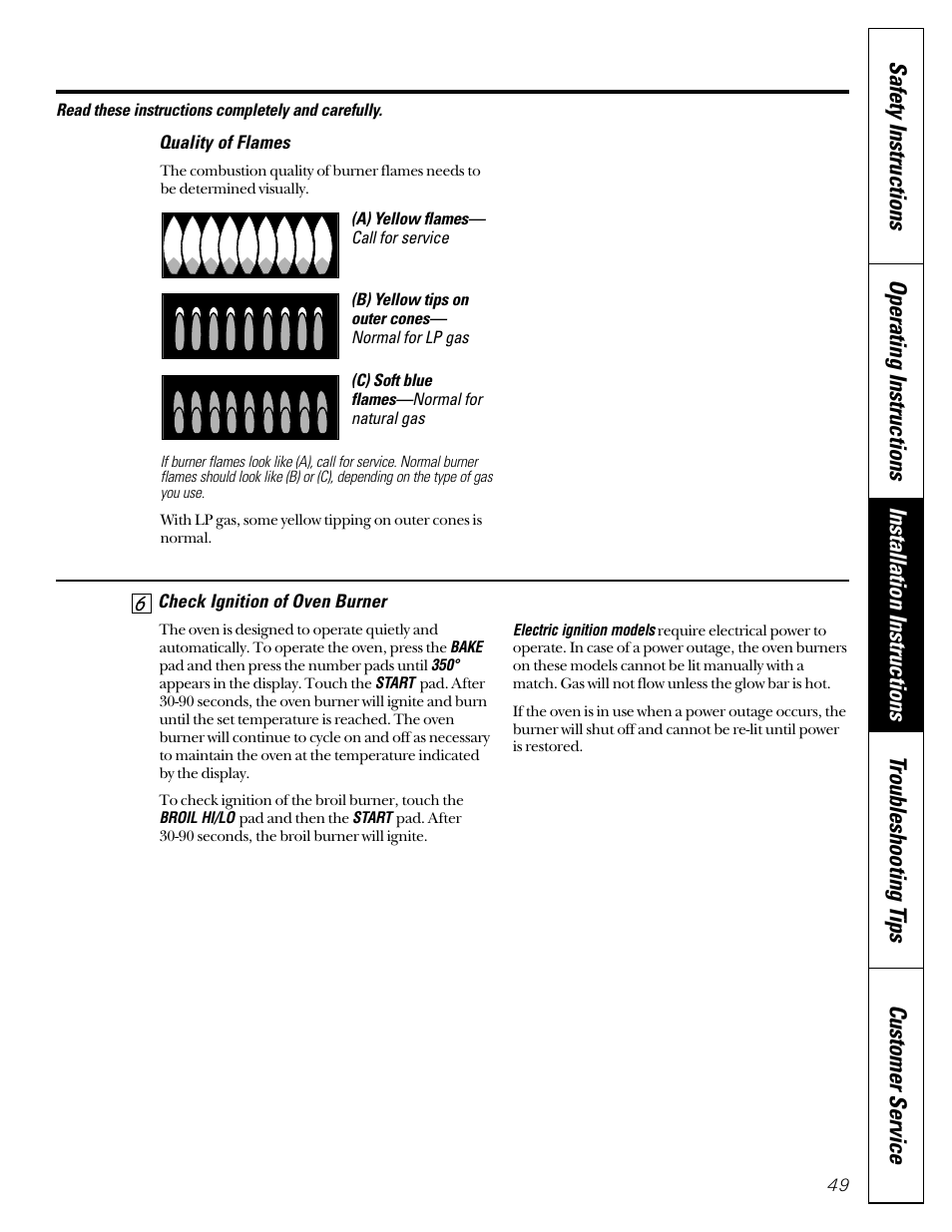 Flame size | GE JGB910 User Manual | Page 49 / 60