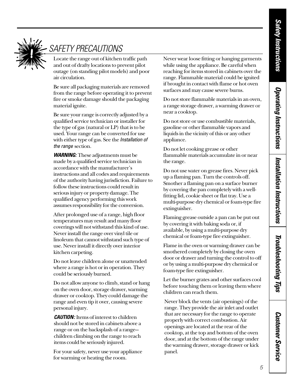 Safety precautions | GE JGB910 User Manual | Page 5 / 60