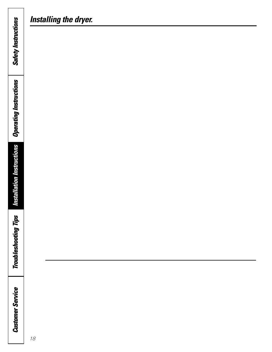 Gas connection for gas dryer, Installing the dryer. replacement parts | GE DCL333 User Manual | Page 18 / 24