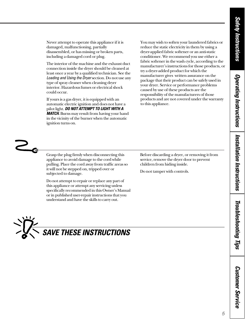 When not using your dryer | GE DCL333 User Manual | Page 5 / 24