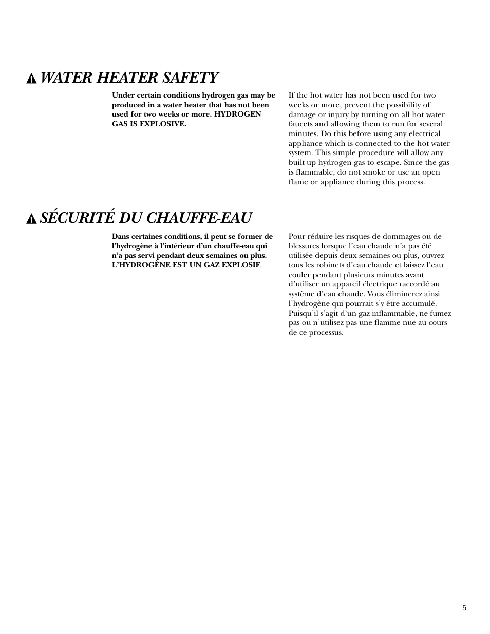 Water heater safety, Sécurité du chauffe-eau | GE ZBD6900 User Manual | Page 5 / 32