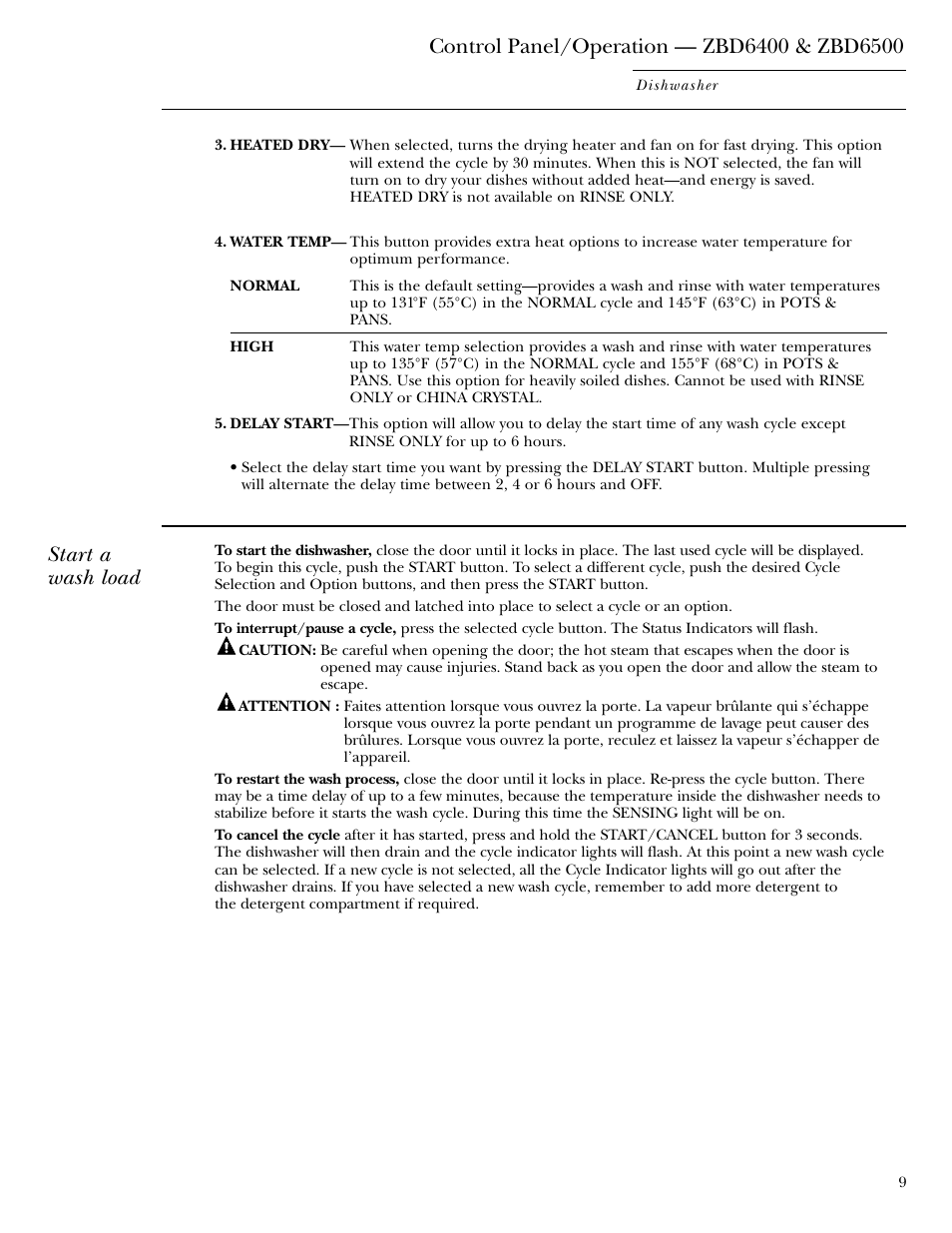 Start a wash load | GE ZBD6900 User Manual | Page 9 / 32
