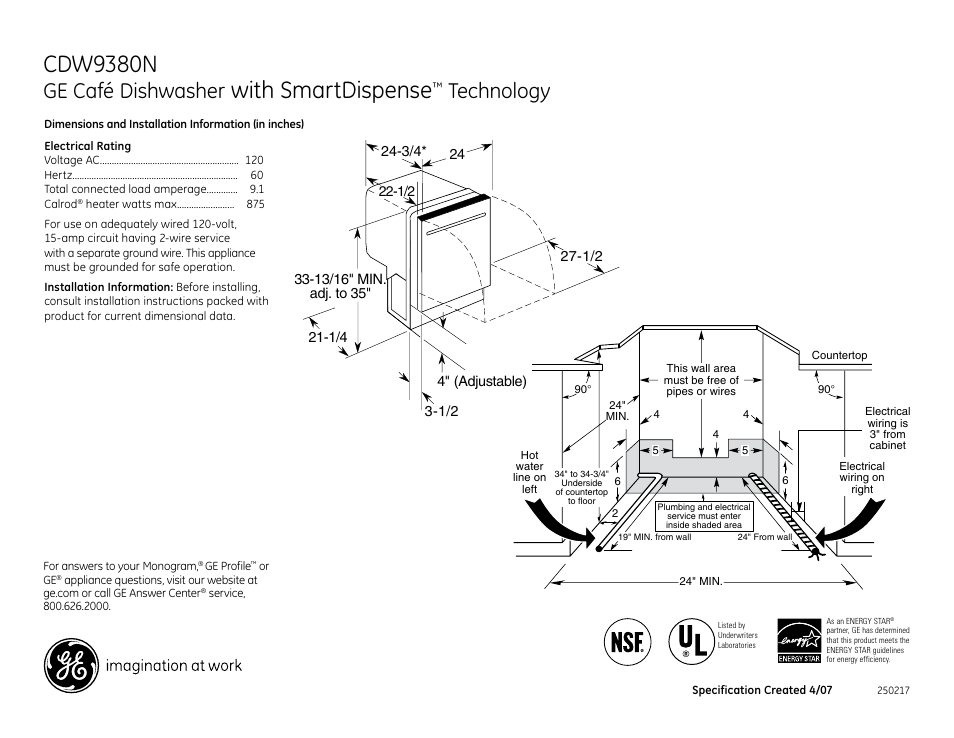 GE CDW9380NSS User Manual | 2 pages