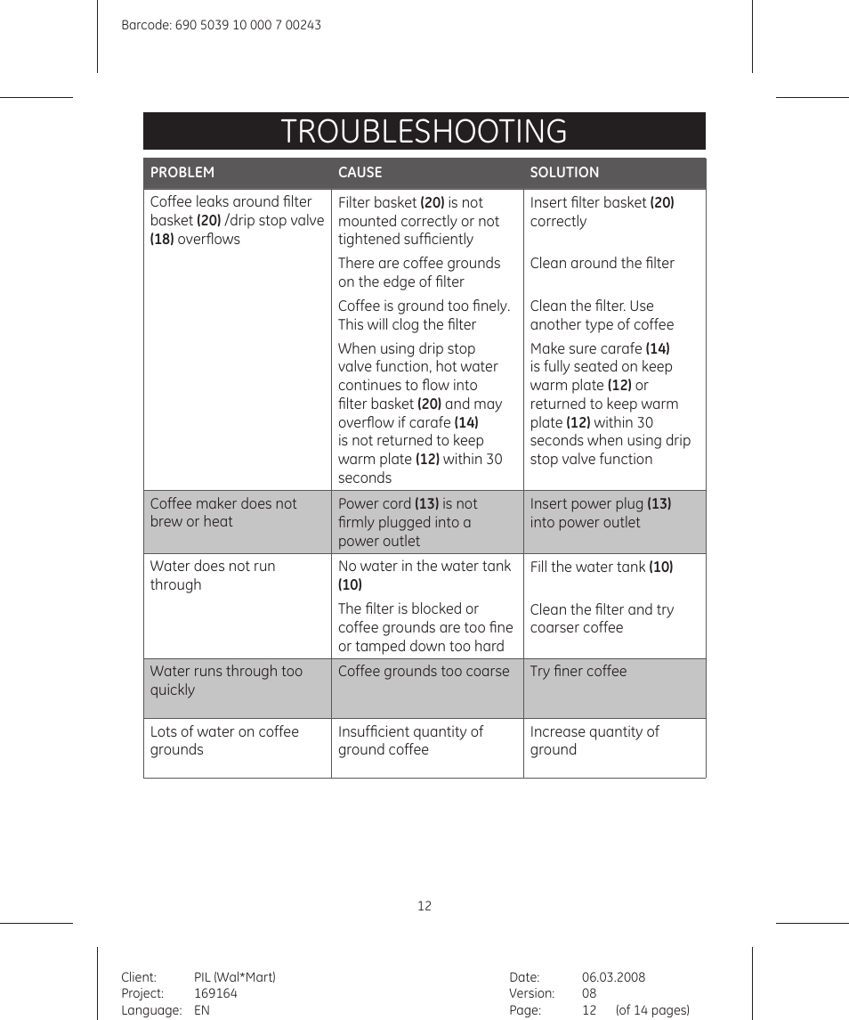 Troubleshooting | GE 169164 User Manual | Page 12 / 14