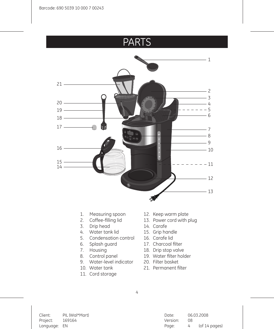 Parts | GE 169164 User Manual | Page 4 / 14