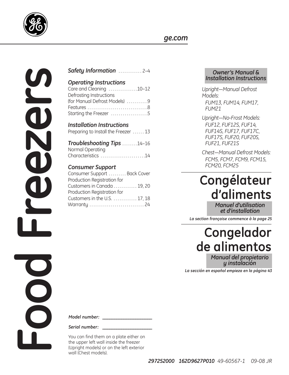 GE FUF12 User Manual | 60 pages