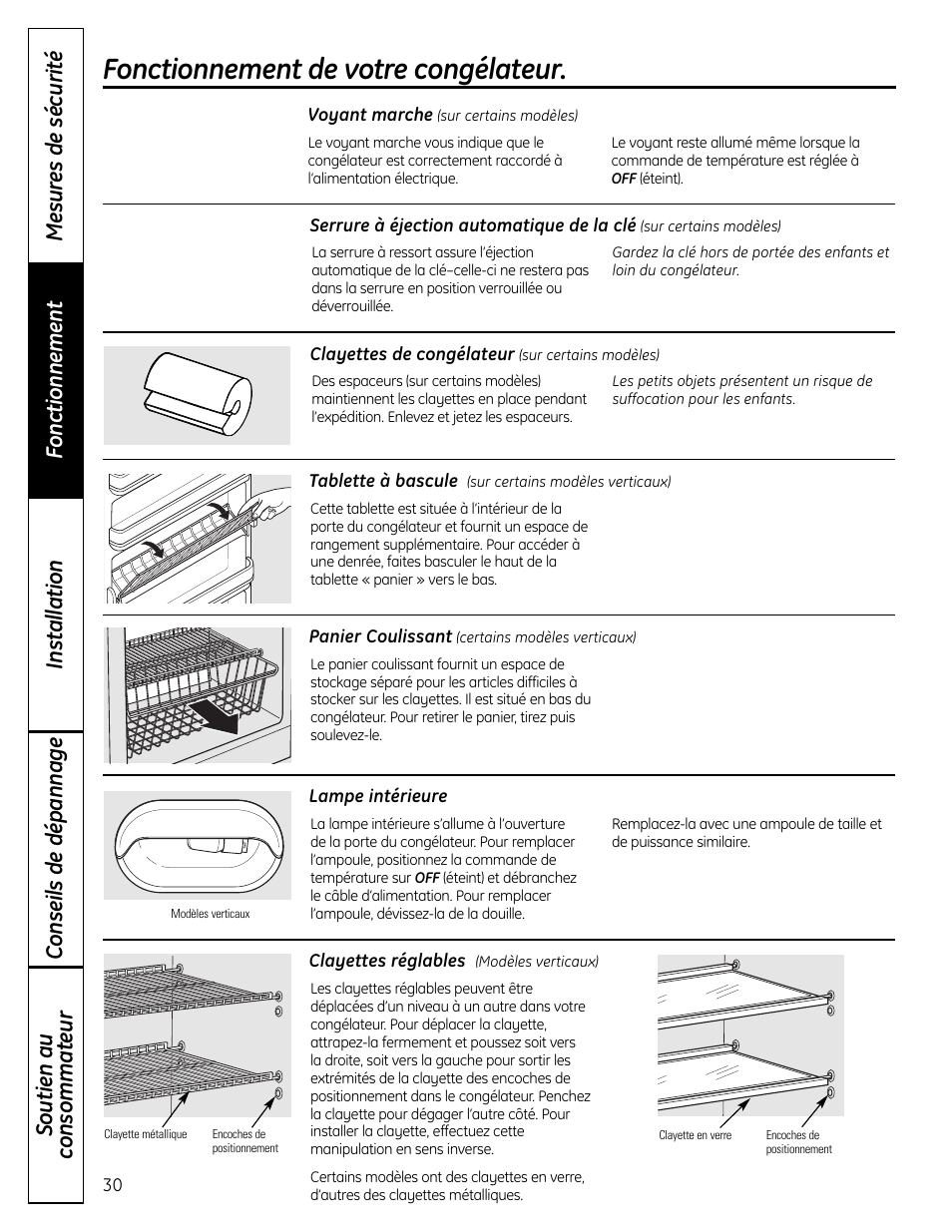 Fonctionnement de votre congélateur | GE FUF12 User Manual | Page 30 / 60