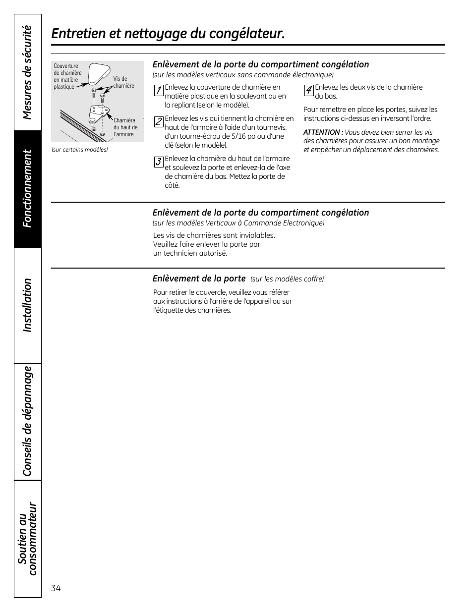 Entretien et nettoyage du congélateur | GE FUF12 User Manual | Page 34 / 60