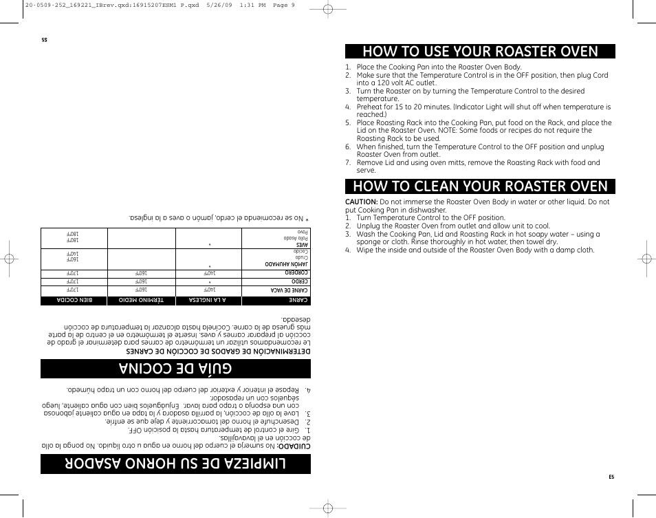 How to clean your roaster oven, How to use your roaster oven, Lim pie za de su ho rn oa sa do r | Gu ía de co cin a | GE 122518 User Manual | Page 5 / 10
