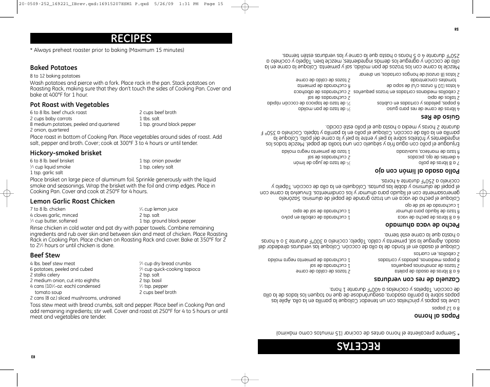 Re ce ta s, Recipes | GE 122518 User Manual | Page 8 / 10