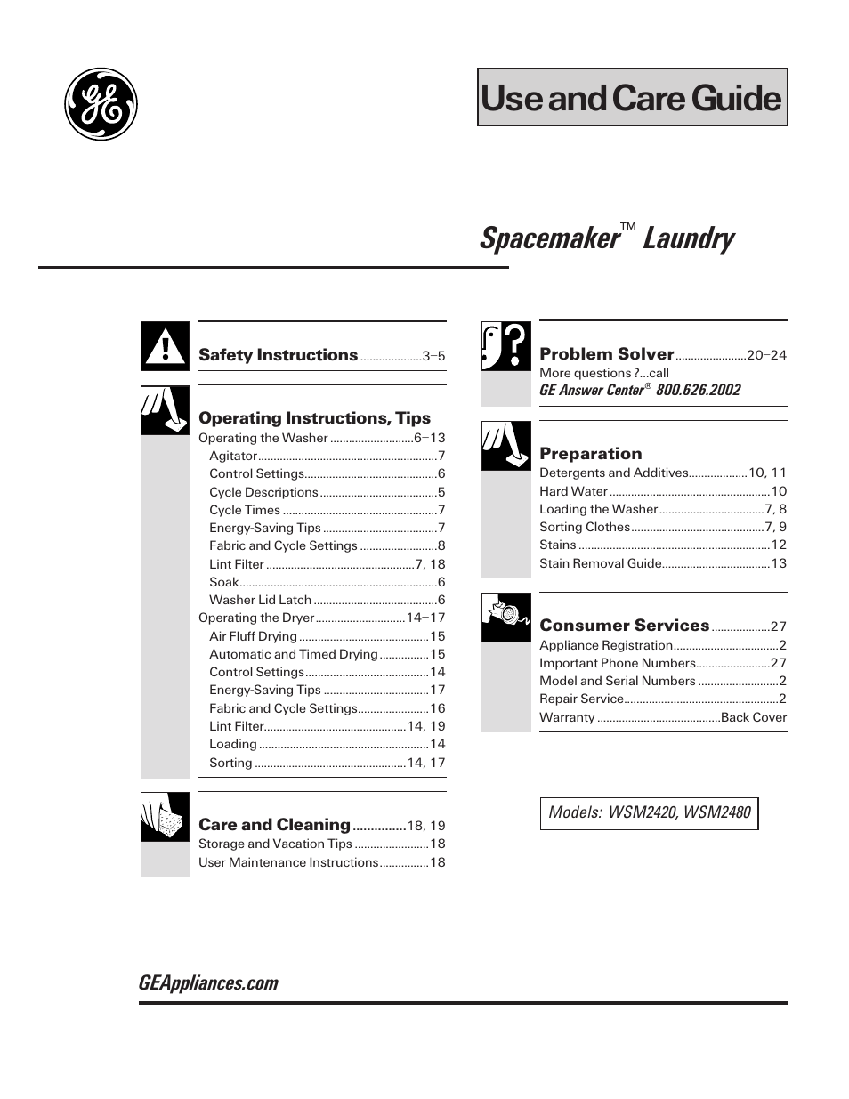 GE Spacemaker WSM2420 User Manual | 28 pages