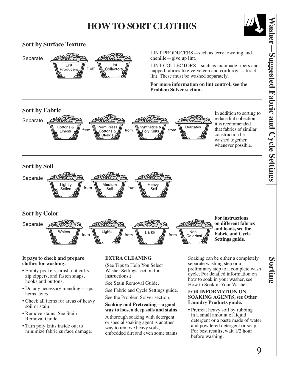 How to sort clothes | GE Spacemaker WSM2420 User Manual | Page 9 / 28