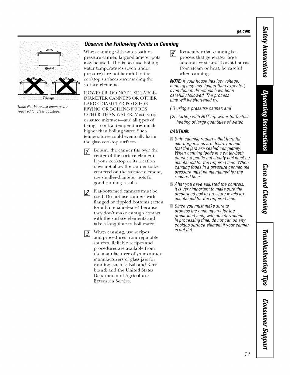 Observe the following points in canning | GE ELECTRONIC TOUCH CONTROL PP980 User Manual | Page 11 / 20