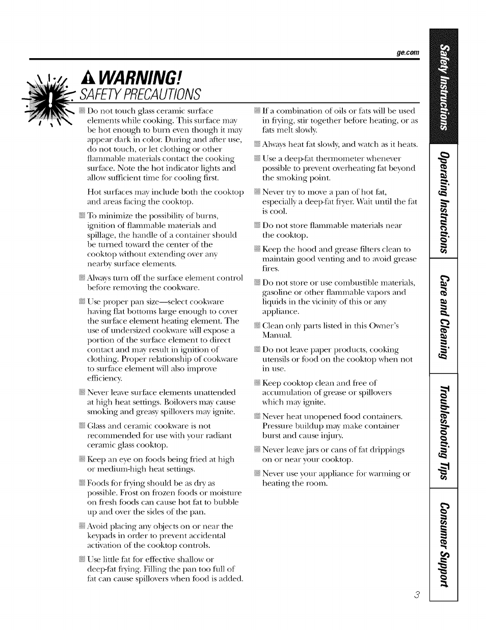 Warning! safety precautions | GE ELECTRONIC TOUCH CONTROL PP980 User Manual | Page 3 / 20