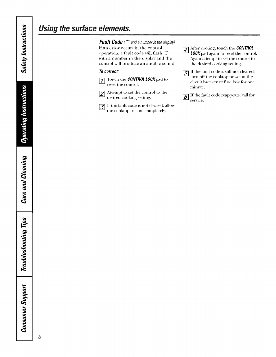 Using the smface elements | GE ELECTRONIC TOUCH CONTROL PP980 User Manual | Page 8 / 20