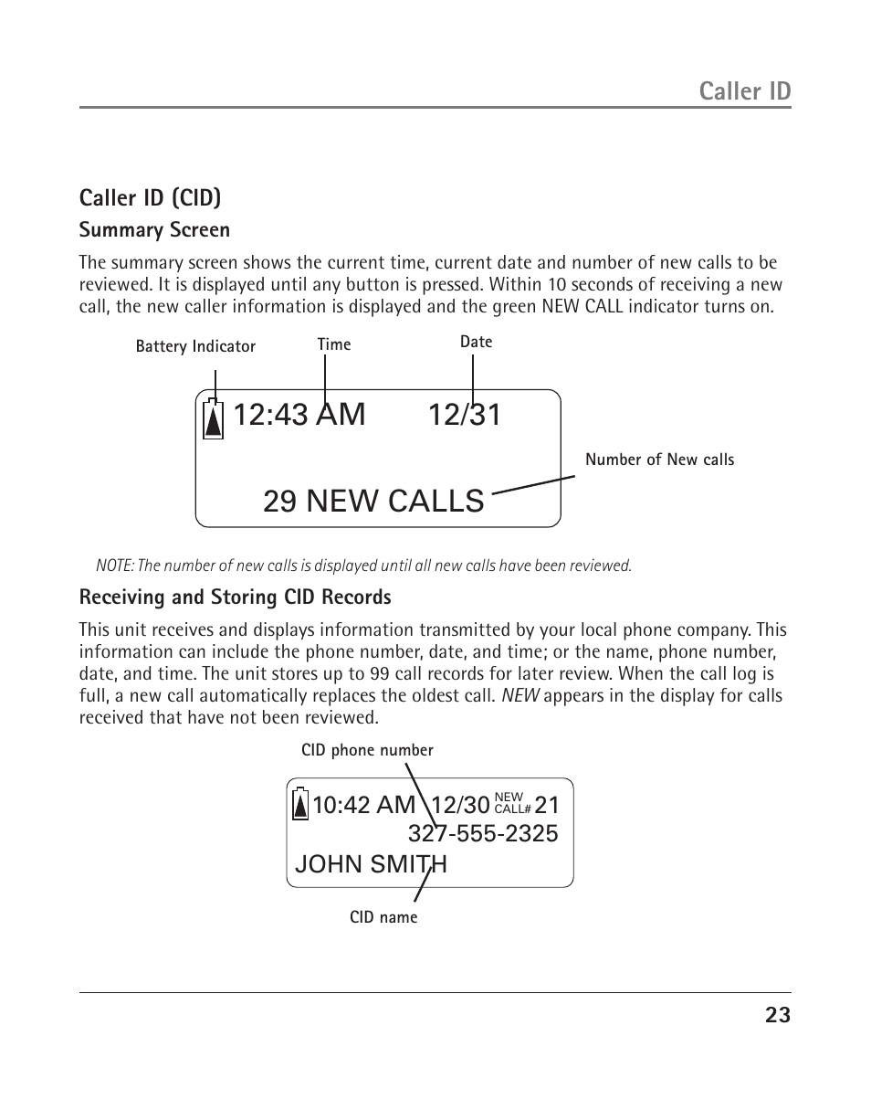 Caller id | GE 25202 User Manual | Page 23 / 76