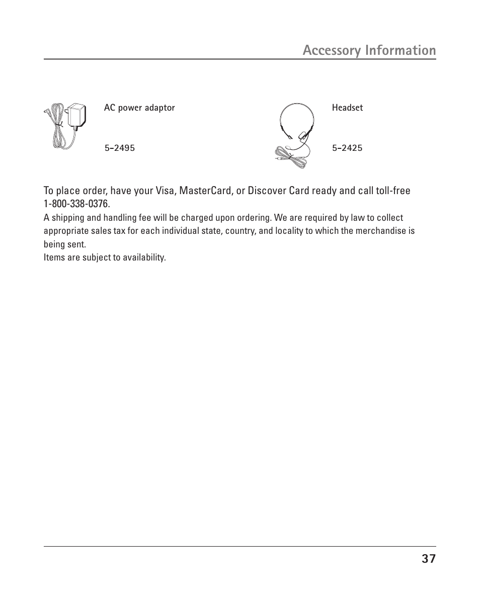 Accessory information | GE 25202 User Manual | Page 37 / 76