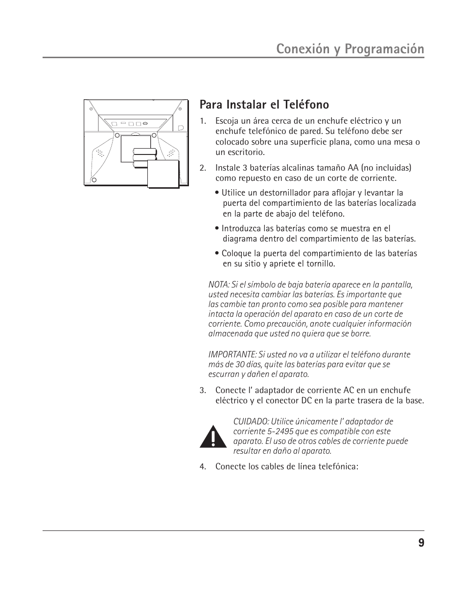 Conexión y programación, Para instalar el teléfono | GE 25202 User Manual | Page 47 / 76