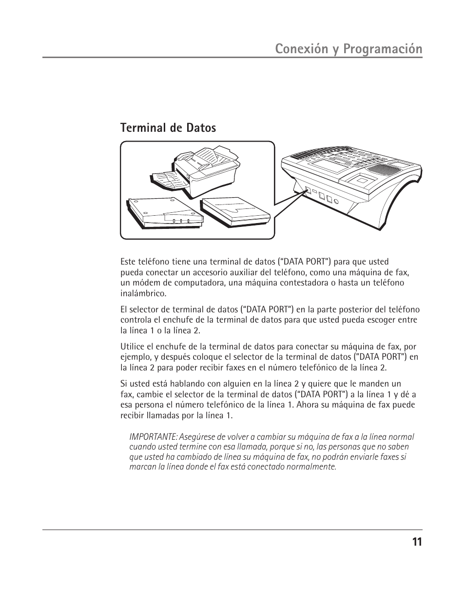 Conexión y programación, Terminal de datos | GE 25202 User Manual | Page 49 / 76