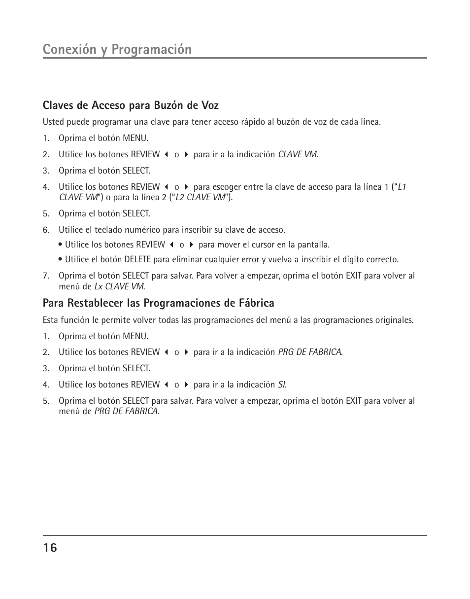 Conexión y programación | GE 25202 User Manual | Page 54 / 76