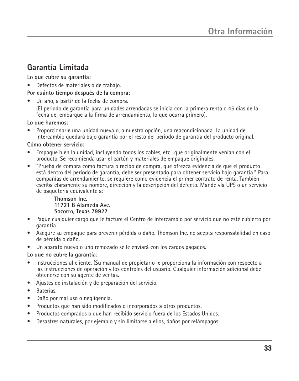 Otra información, Garantía limitada | GE 25202 User Manual | Page 71 / 76