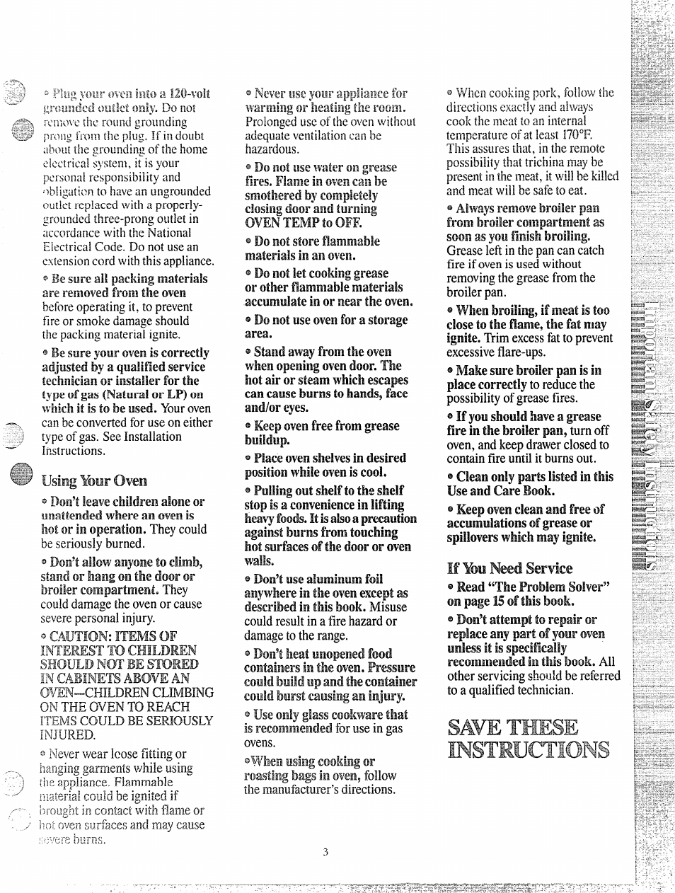 Save these instructions, Using líhir oven, Need service | GE JGKS16GEH User Manual | Page 3 / 16