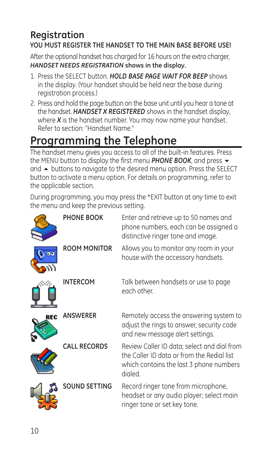 Programming the telephone, Registration | GE TC28041 Series User Manual | Page 10 / 46