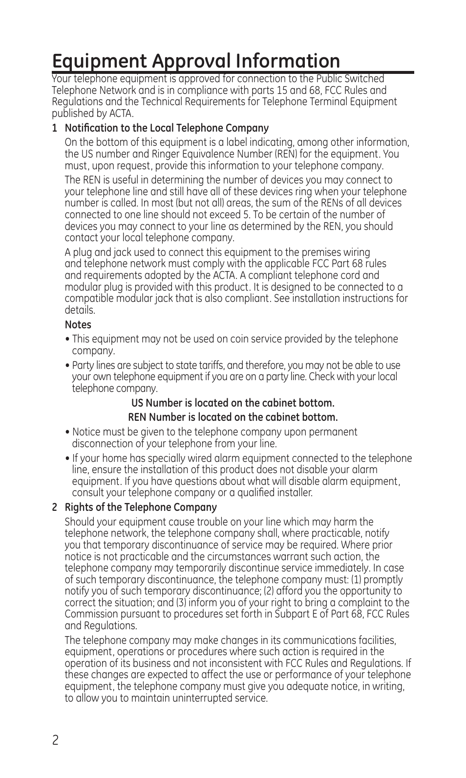 Equipment approval information | GE TC28041 Series User Manual | Page 2 / 46
