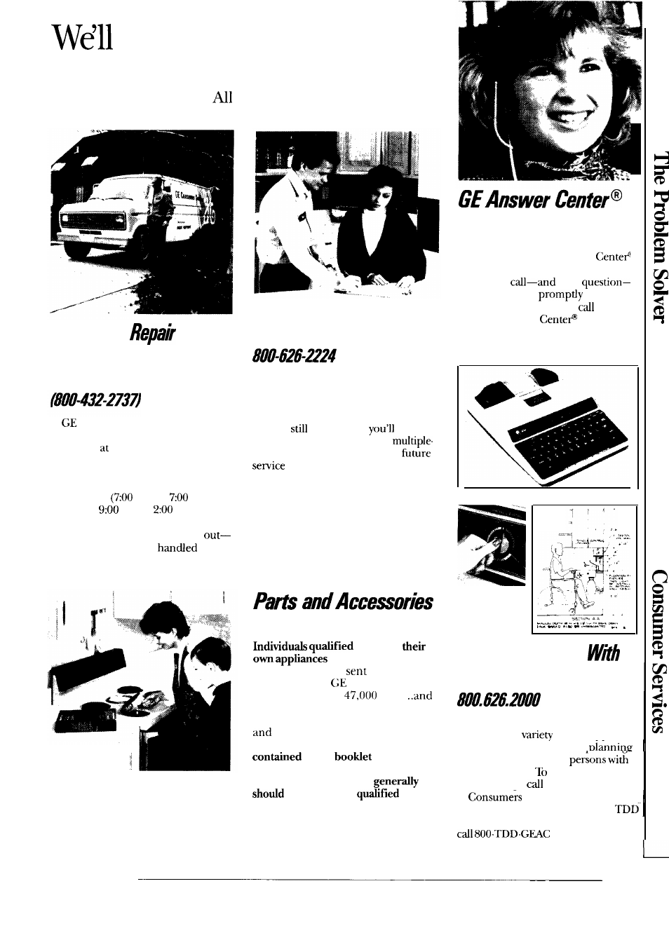 Consumer services, Be there, In-home service | Service contracts, For customers special needs, Ge-cares | GE MODEL WA7800R User Manual | Page 27 / 28