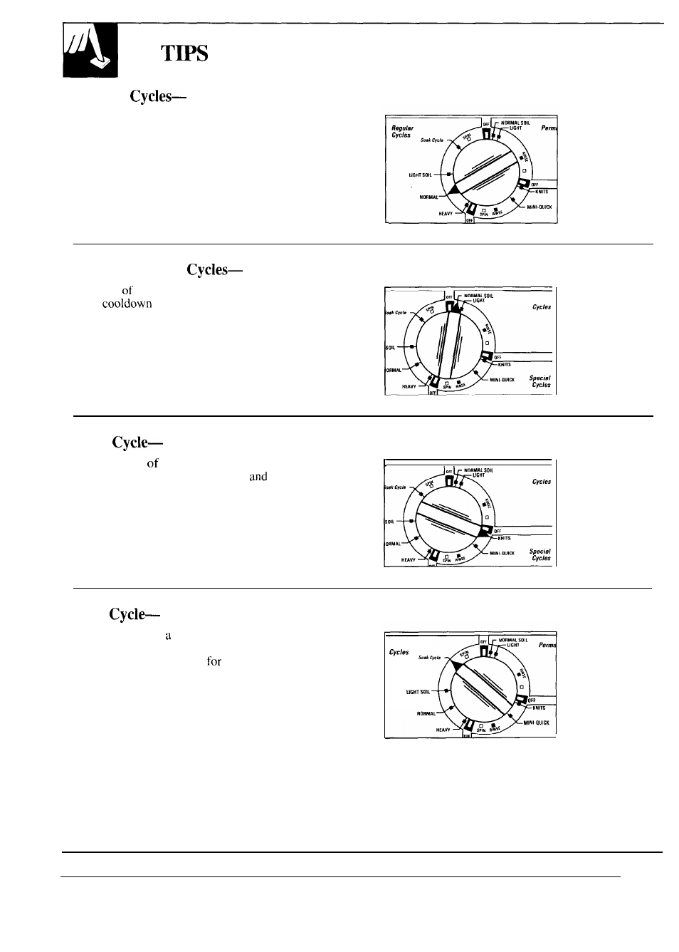 Cycle, Regular, Permanent press | Knits, Soak | GE MODEL WA7800R User Manual | Page 6 / 28