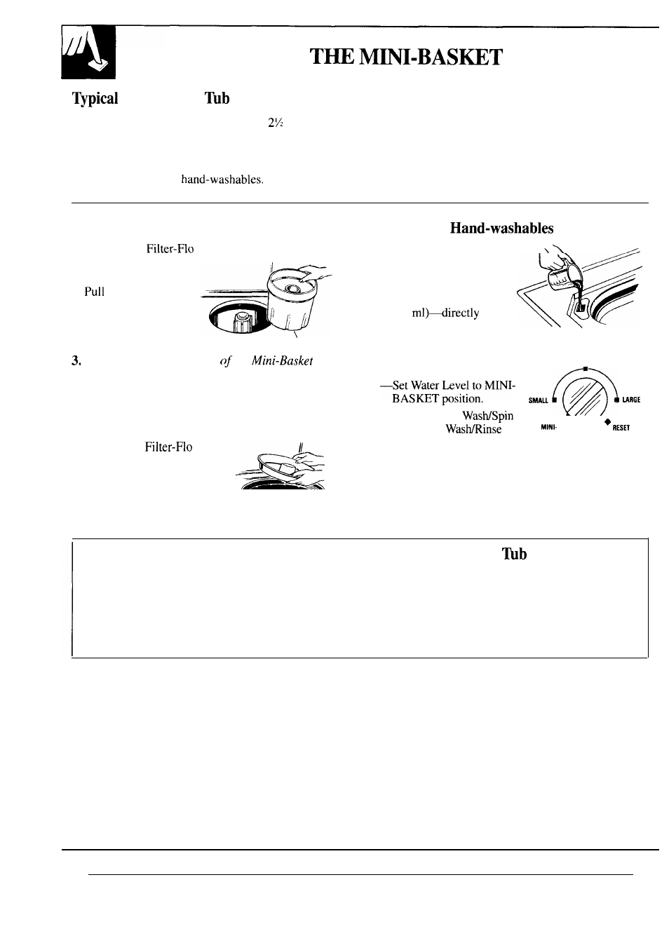 How to use tub, Mini-basket wash loads, Special instructions for use of the mini-basket | GE MODEL WA7800R User Manual | Page 8 / 28