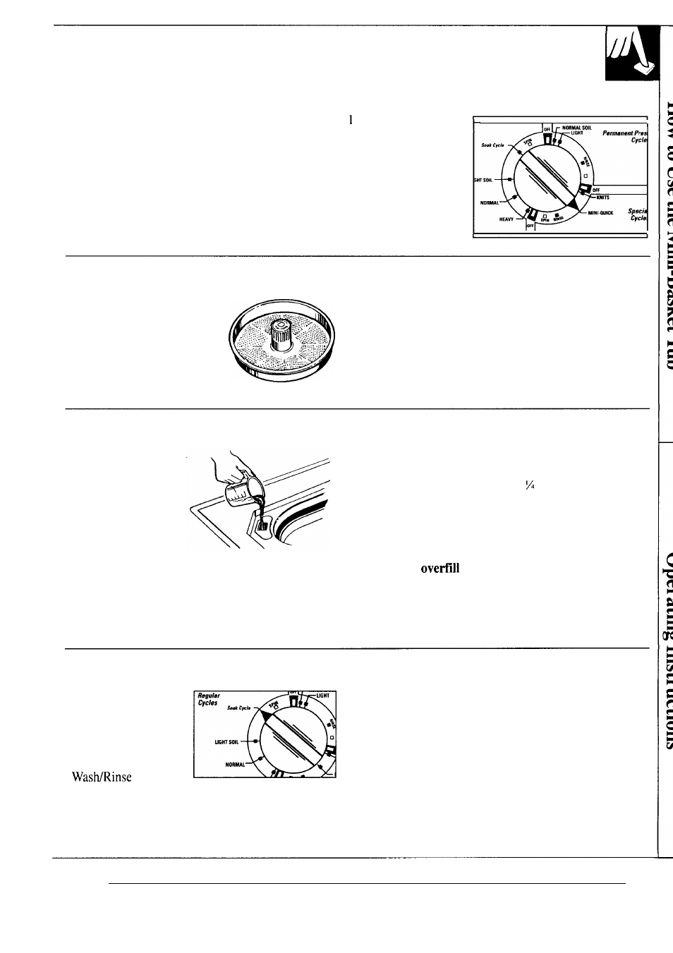 Operating instructions, tips, Bleach, How to use the mini-quick cycle | How to use the filter-flo pan, How to use the bleach dispenser, How to use the soak cycle | GE MODEL WA7800R User Manual | Page 9 / 28
