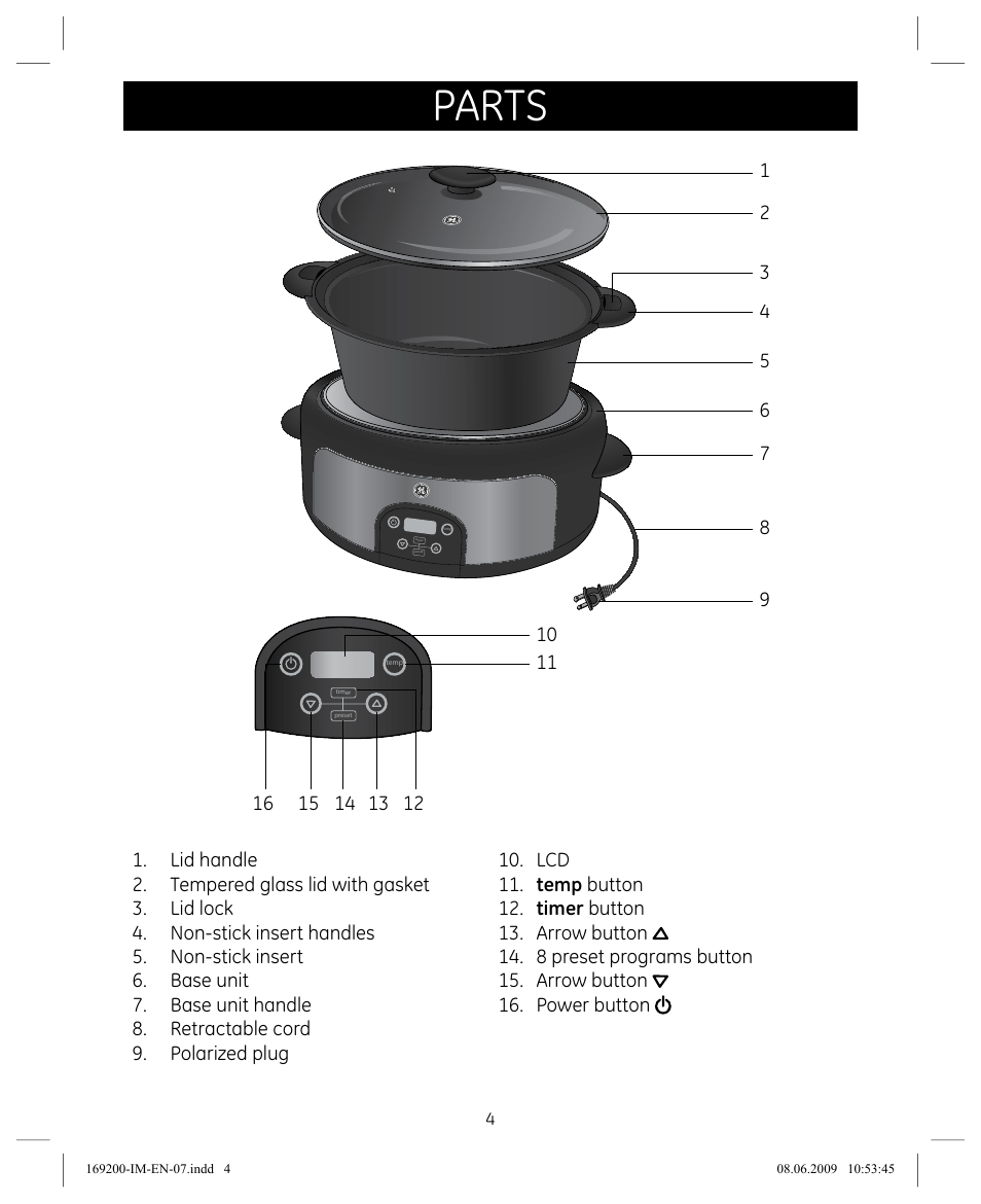 Parts | GE 169200 User Manual | Page 4 / 32