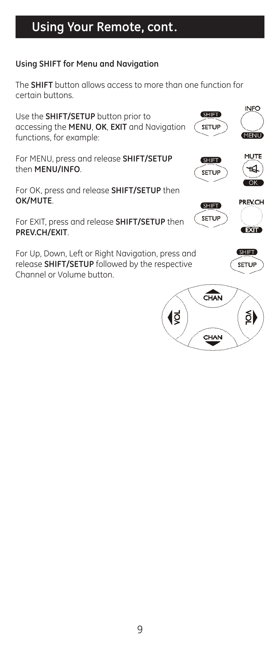 Using your remote, cont | GE 20621 User Manual | Page 9 / 14