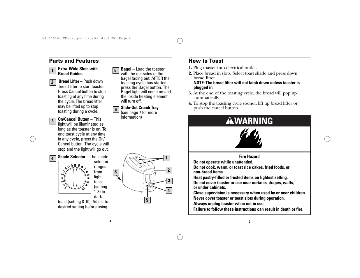 Wwarning | GE 840115100 User Manual | Page 3 / 11