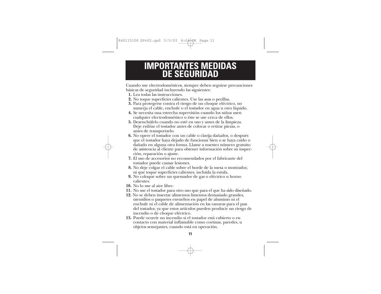 Importantes medidas de seguridad | GE 840115100 User Manual | Page 6 / 11