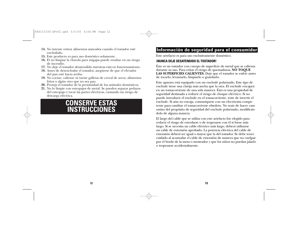 Conserve estas instrucciones | GE 840115100 User Manual | Page 7 / 11